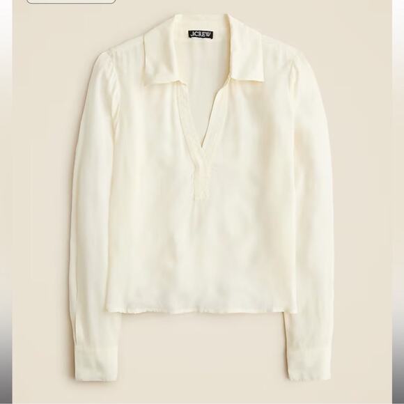 J.Crew Bungalow Popover Shirt in Crepe de Chine Ivory - Picture 2 of 5